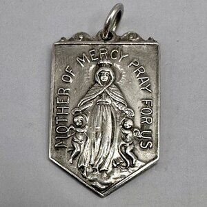 Mother of Mercy Catholic Medal Merced Shield Sterling Silver Pendant